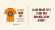 Image of orange t-shirt with text reading "Orange Shirt Day" and "Learn About VCF's Truth and Reconciliation Journey"