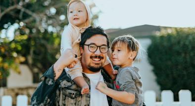 Family of three outside