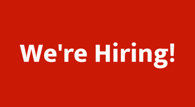 Red background with centred white text that reads "We're Hiring!"