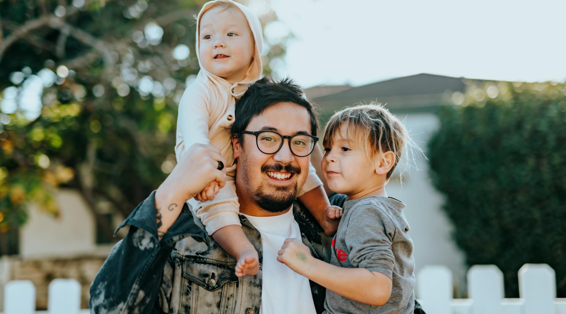 Family of three outside